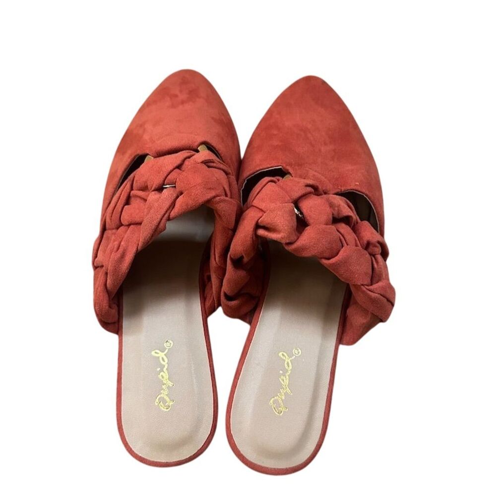 Qupid Women's Orange Braided Strap Pointed Toe Mules Size 8.5